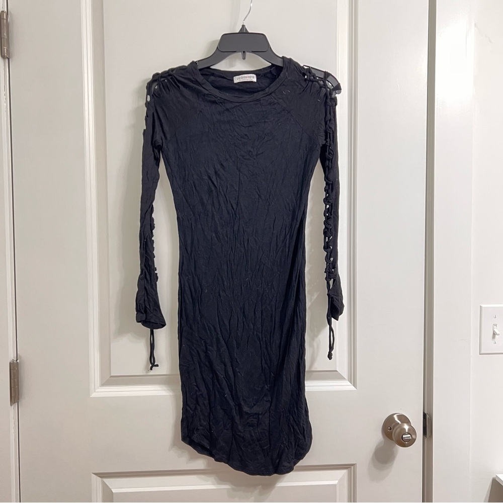 Fashion Nova Black Long Sleeve Lace Up Sleeve Bodycon Dress